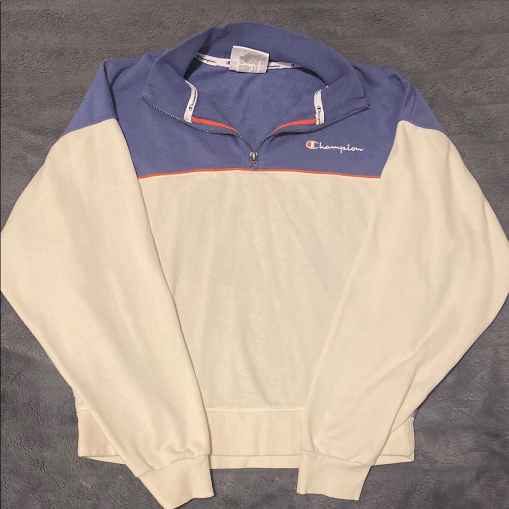 Champion Blue and White Zip Up Sweater